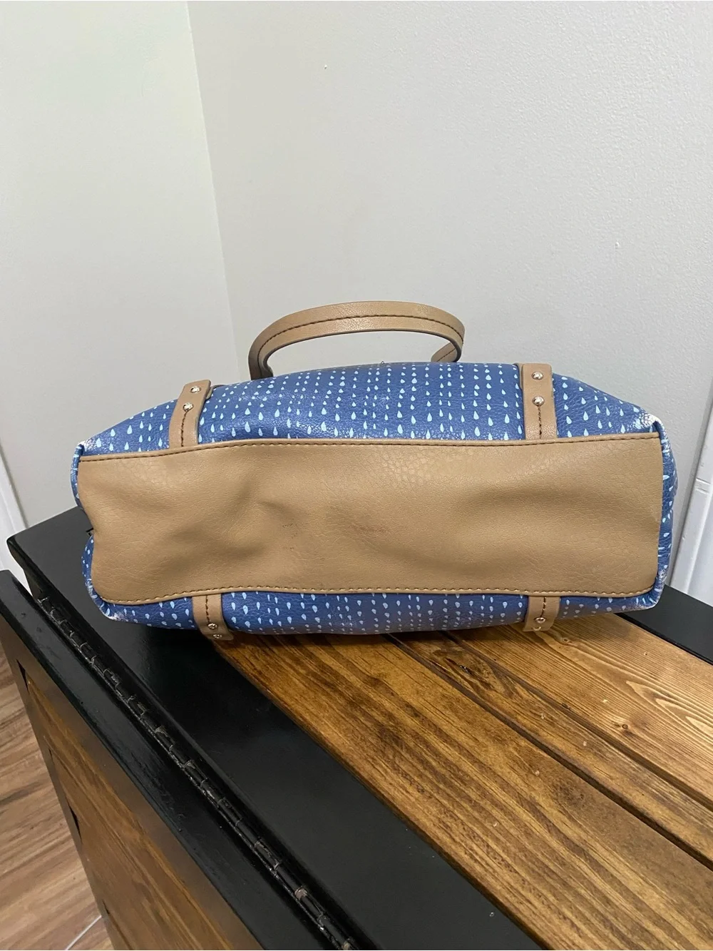 Relic Blue Printed Tote Bag with Tan Straps